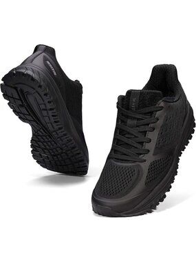 Joomra Men's Black Mesh Closed Toe Cushioned Athletic Lace Up Sneakers Shoes